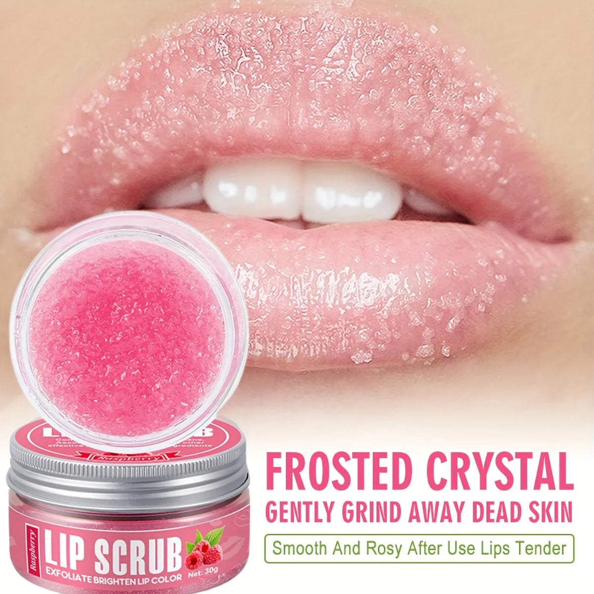 Raspberry-Flavored Lip Scrub Contains Plant Squalane for Hydration, Moisturizing,